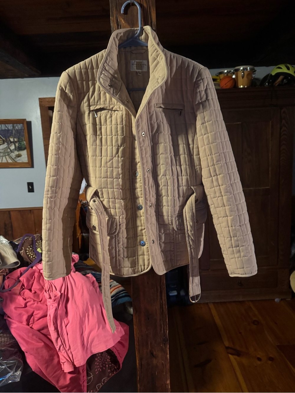 Gallery petite Quilted Tan Women's Belted Jacket rhinestone